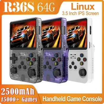 R36S Retro portativ Video o'yin konsoli 64GB 15000 + o'yinlar 3.5 Inch IPS ekran cho'ntak o'yin futbolchi ochiq manba Linux 3D Dual-tizimi